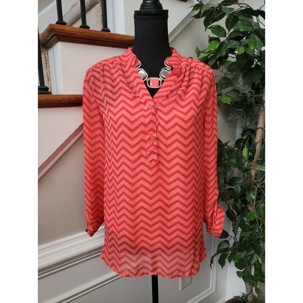 Dressbarn Henley Neck Long‎ Sleeve Casual Top Shirt